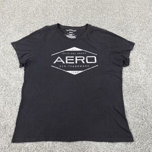 Aeropostale Shirt Mens XXL 2XL Black White Spell Out Logo Cotton Causal Preppy